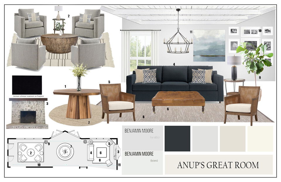 Diseño Interior de Sala y Comedor de Cabaña Moderna Moodboard de Casey H. 1 miniatura