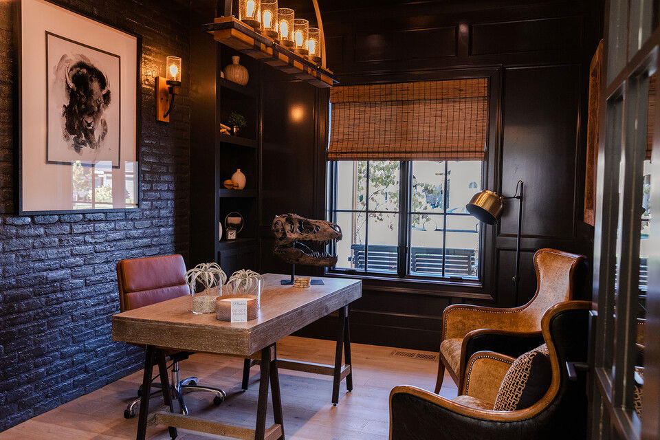 Masculine Dark Modern Home Office Decorating 