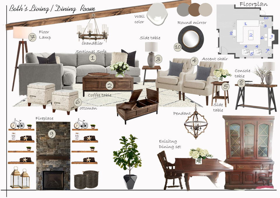 Diseño de interiores de hogar con techo de madera rústico abovedado Liana S. Moodboard 1 thumb