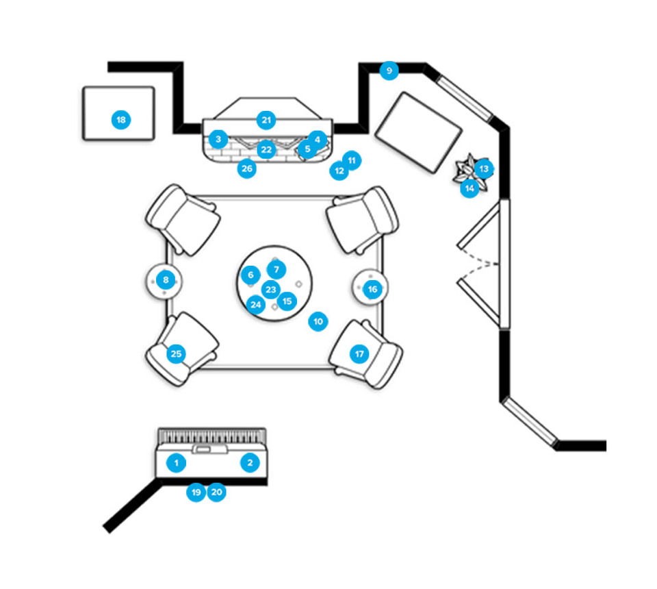 Plano de planta de sala de estar en línea