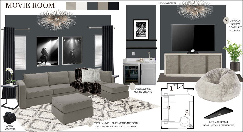 Diseño de Cine en Casa Luxe Rachel H. Tablero de Inspiración 1