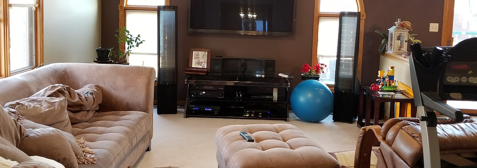 Transitional Living Room in Brown and Grey- Before Photo