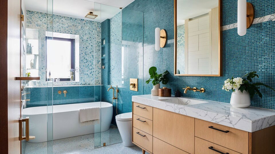 Modern Blue-Tiled Bathroom Design