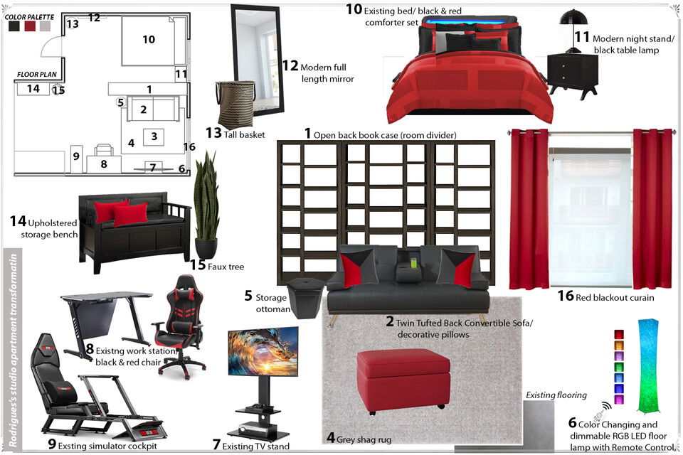 Black & Red Modern Studio Apartment Design Franzi K. Moodboard 2 thumb