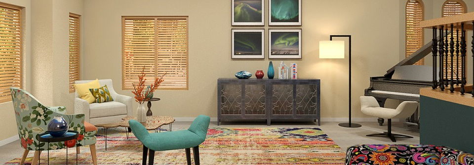 Colorful Eclectic Living Room- After Rendering