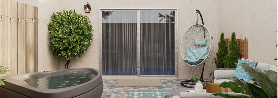 Patio Exterior Relajante con Jacuzzi - Renderizado Después