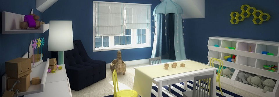 Fun Blue Kids Playroom- After Rendering