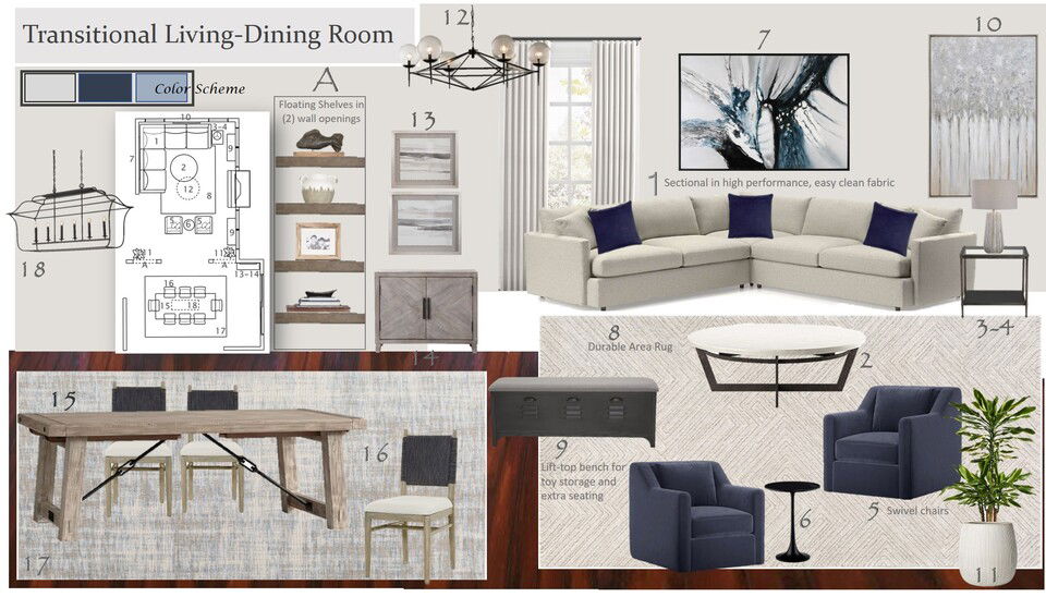 Transitional Combined Living/Dining Design Wanda P. Moodboard 2 thumb