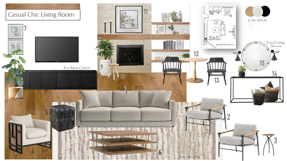 Casual Chic Living & Dining Room Design Wanda P. Moodboard 1 thumb