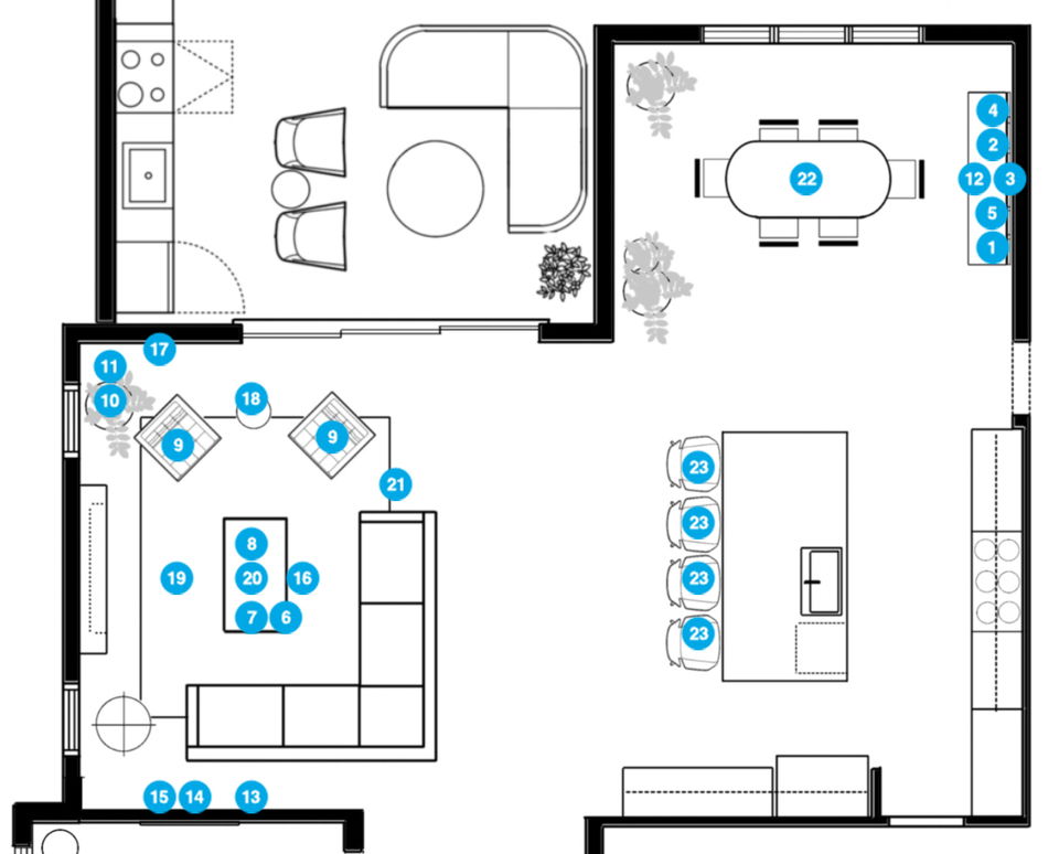 Online Designer Combined Living/Dining Floorplan