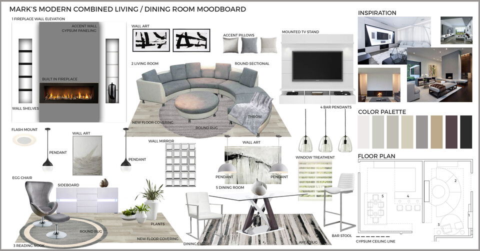 Online Designer Combined Living/Dining Interior Design Ideas