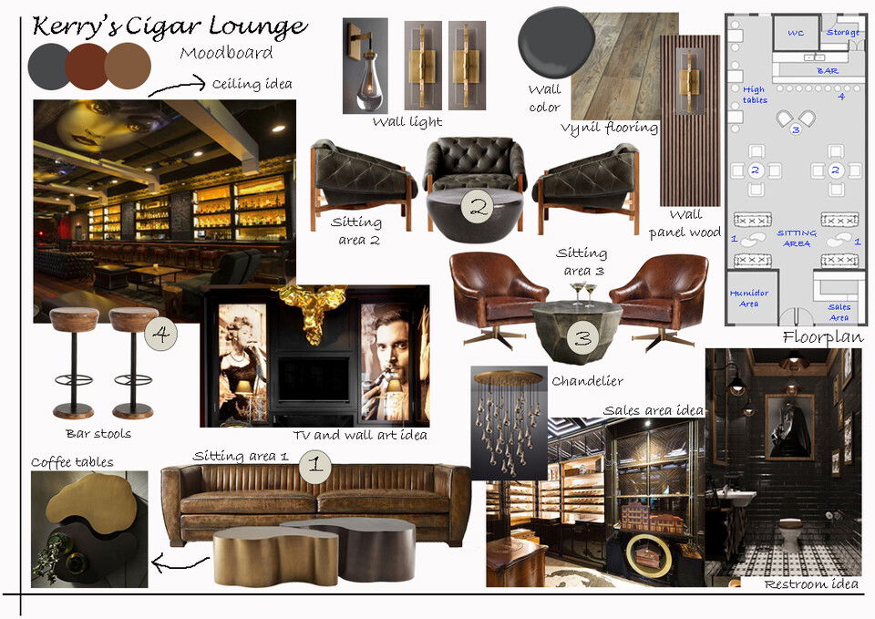 Moody Cigar Lounge Design with Outdoor Patio Liana S. Moodboard 2 thumb