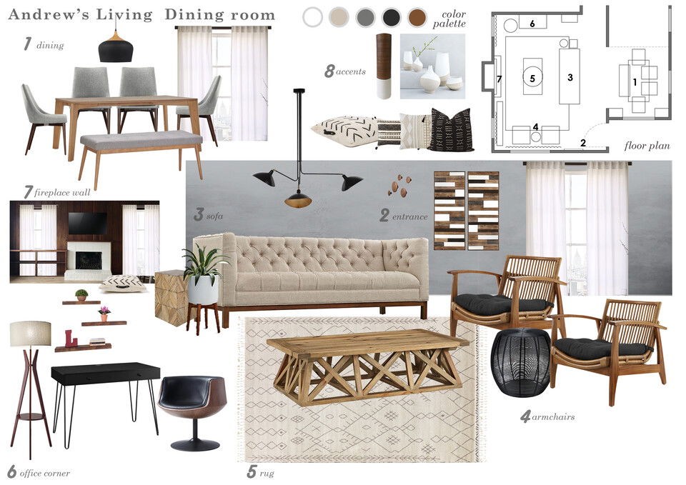 Sala de estar ecléctica y moderna Marina S. Moodboard 1 thumb