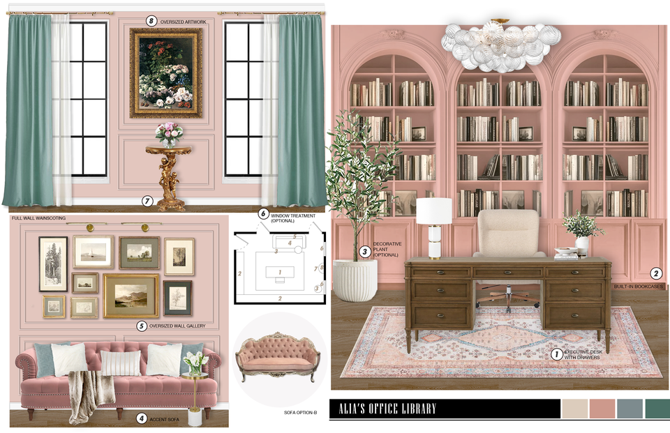 Opulent French Pink Office Library Renovation Picharat A.  Moodboard 2 thumb