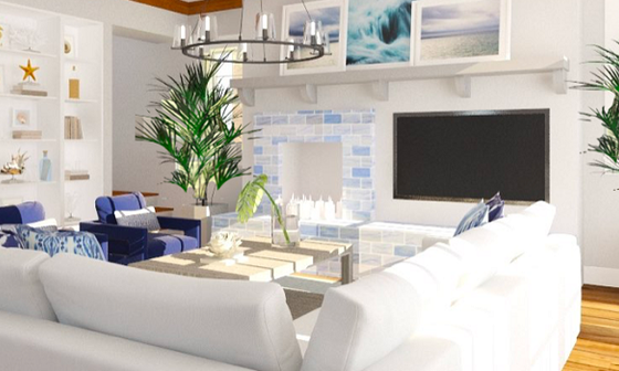 White and Blue Contemporary Living Room