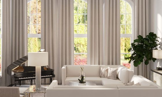 White Feminine High-End Living Room with Piano by interior designers in Salinas, California