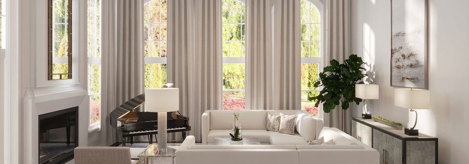 White Feminine High-End Living Room with Piano by interior designers in Santa Rosa, California