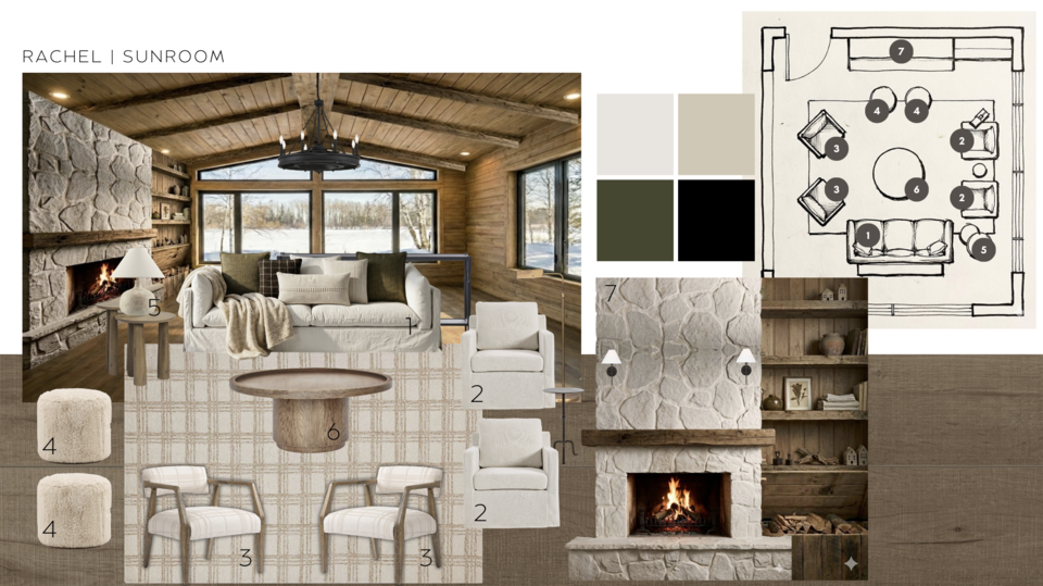 Warm Rustic Modern Sunroom Cabin Transformation Stacy D. Moodboard 1 thumb