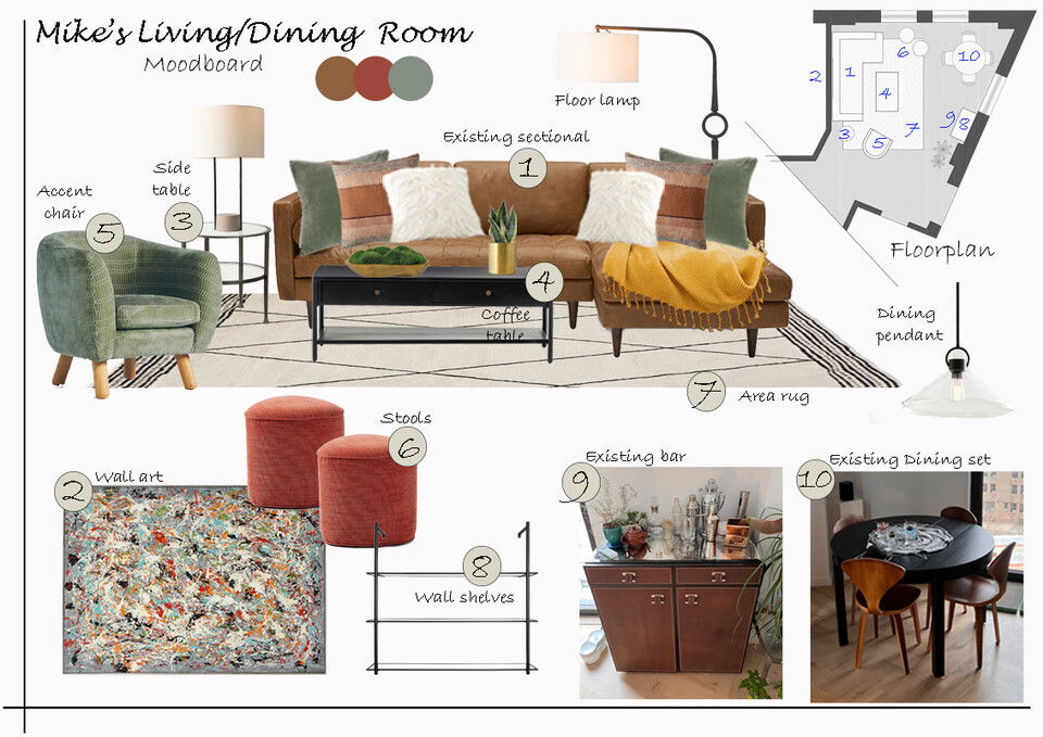 Ideas de Diseño de Interiores Combinadas de Sala-Comedor del Diseñador en Línea