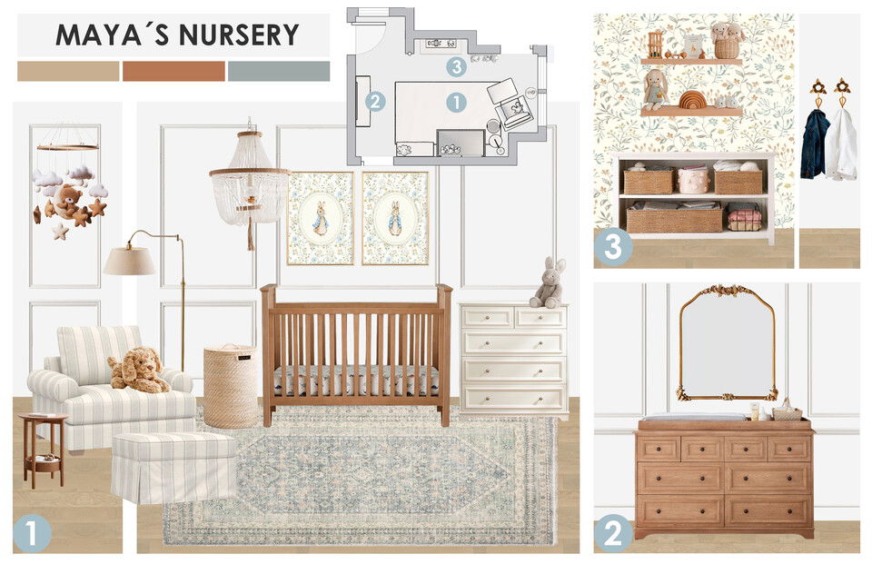 Diseño de guardería neutra Lara D. Moodboard 1 miniatura