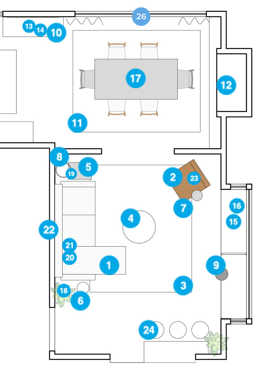 Online Designer Combined Living/Dining Floorplan