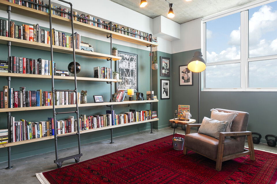 Transitional Home Office with Custom Bookshelf