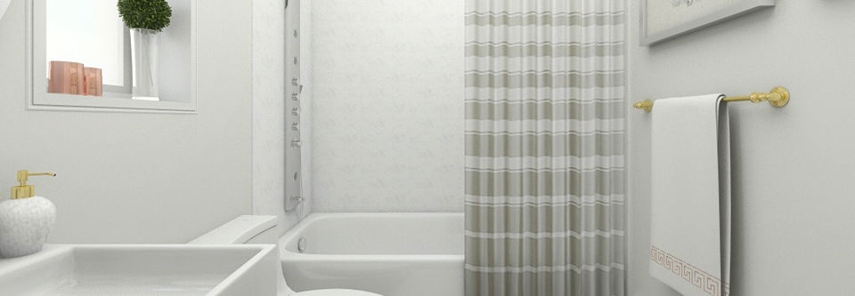 Diseño de baño blanco moderno y elegante - Renderizado después