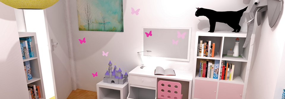 Diseño de la habitación rosa de niña de Jill- Renderizado Después