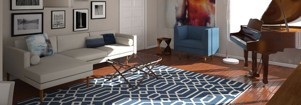Sala de estar de mediados de siglo moderno - Renderizado después