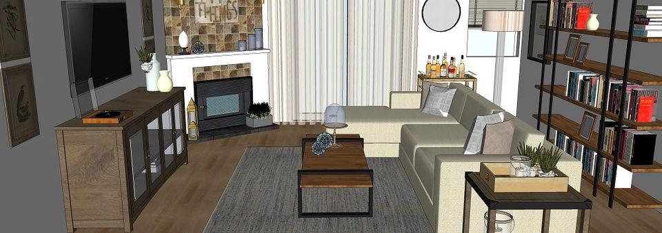 Sala de estar moderna y rústica de Averys - Renderizado después