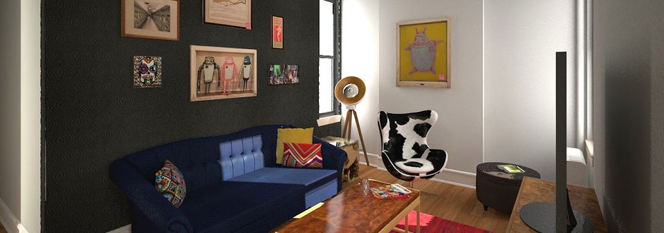 Sala de Estar Ecléctica de Jos - Renderizado Después