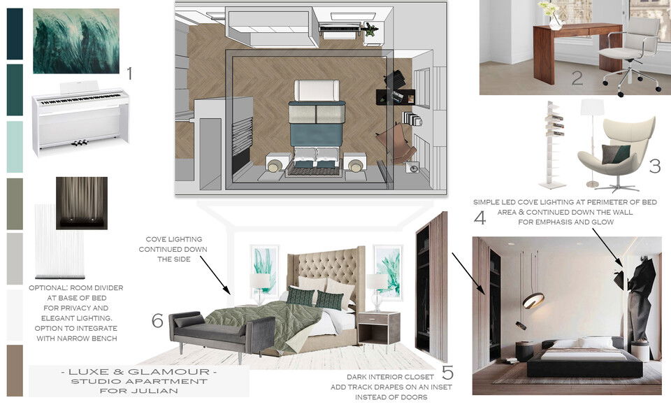 Idea de diseño de apartamento estudio moderno y elegante Sonia C. Moodboard 2 miniatura