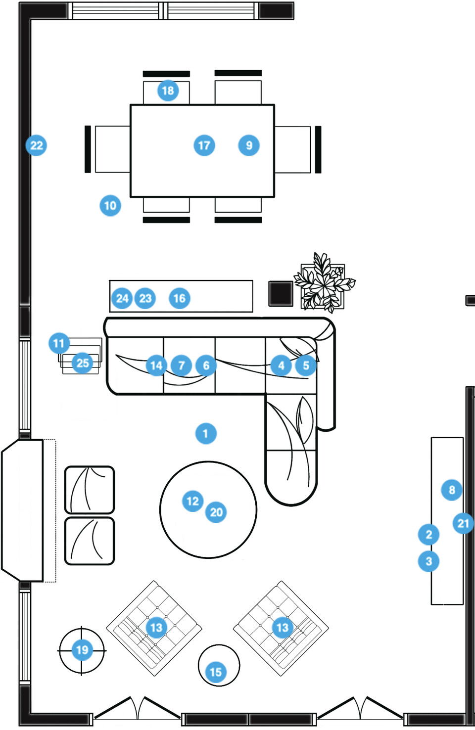 Online Designer Combined Living/Dining Floorplan