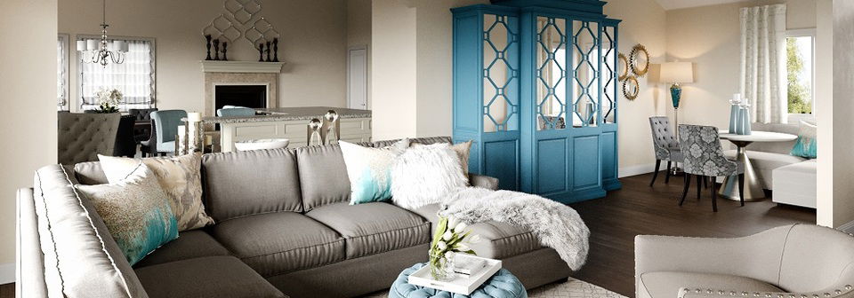 Transitional Living & Dining with Azure Accents- After Rendering