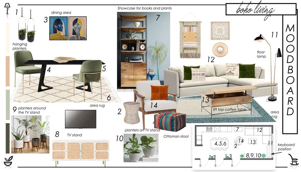 Boho Eclectic Living Room and Kitchen Lidija P. Moodboard 2 thumb