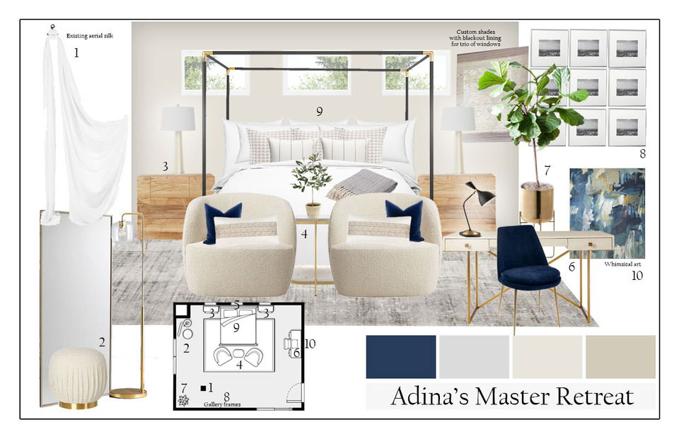 Diseño de interiores de dormitorio ecléctico femenino Casey H. Tablero de estado de ánimo 2 miniatura