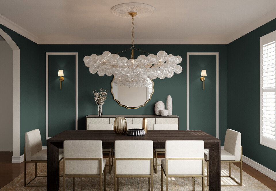 Dining Room Design with Dark green walls