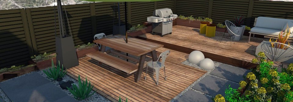 Diseño contemporáneo de comedor y sala de estar al aire libre - Renderizado después