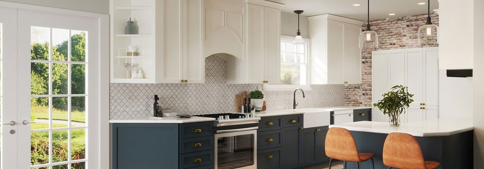 White & Blue Modern Farmhouse Kitchen Remodel- After Rendering