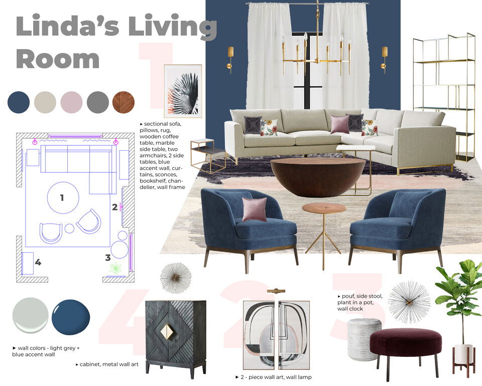Sala de estar pequeña de estilo moderno de mediados de siglo Janja R. Moodboard 3 thumb