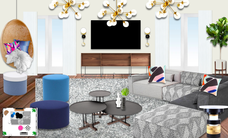 Ideas de diseño interior para sala de estar de diseñador en línea
