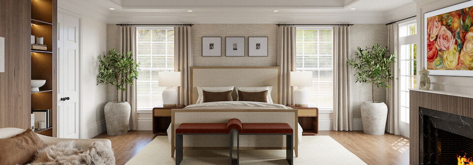 Transitional Neutral Master Bedroom Design by affordable Athens interior designers