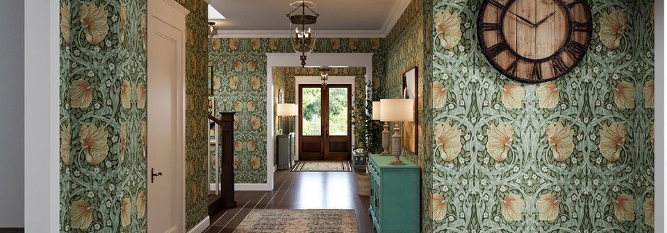 Feminine Green Eclectic Hallway Interior Design- After Rendering