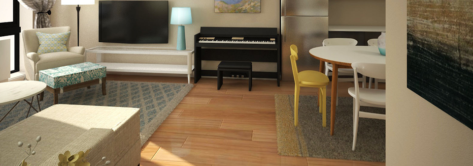 Sala contemporánea con tonos neutros - Renderizado después