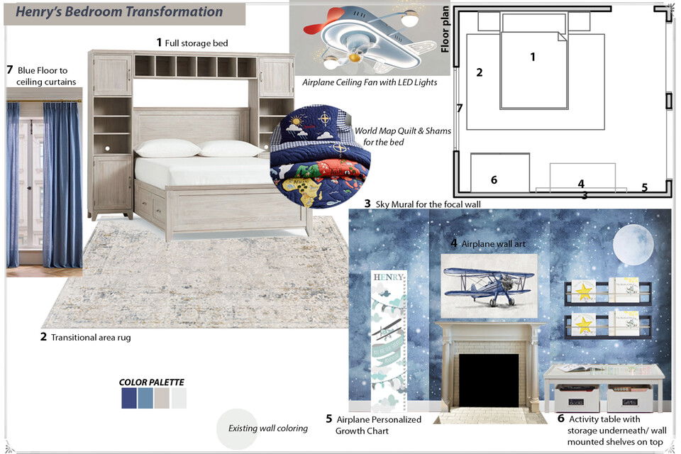 Diseño de interiores de habitación infantil con tema de viaje Franzi K. Tablero de inspiración 1