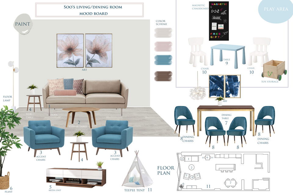 Classy Open-Concept Living, Dining & Kitchen Design Tijana Z. Moodboard 2 thumb