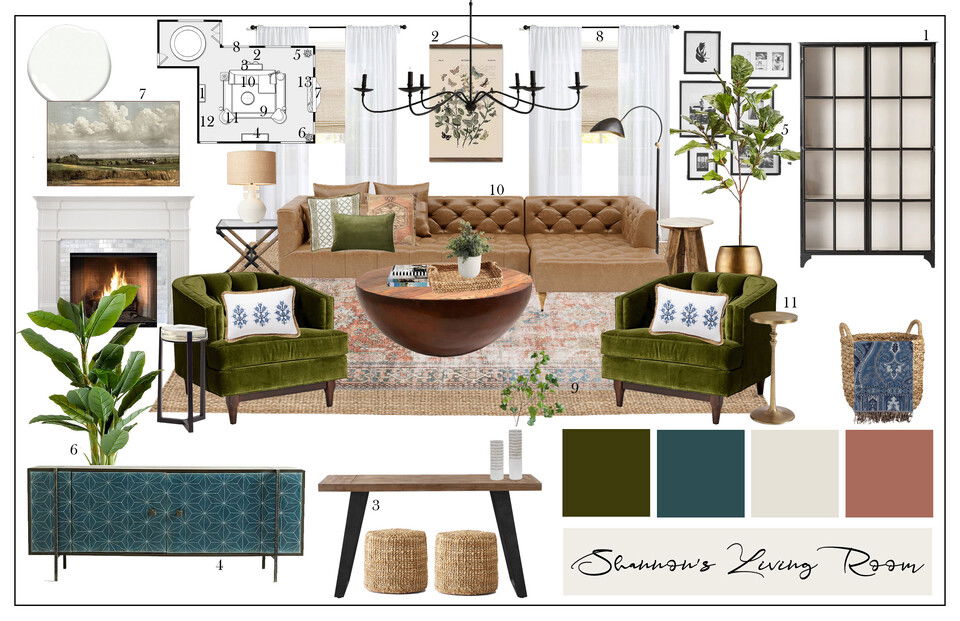 Hogar Ecléctico Cálido con Chimenea de Ladrillo Blanco Casey H. Moodboard 2 thumb