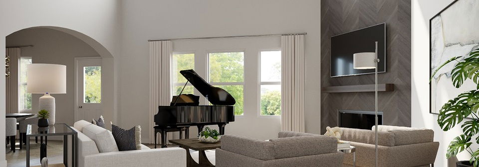 Sophisticated Black & White Living Room- After Rendering