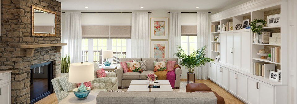 Modern Farmhouse Feminine Living Room- After Rendering