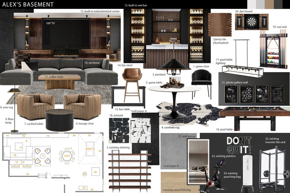 Modern Masculine Open Concept Basement Jessica S. Moodboard 2 thumb